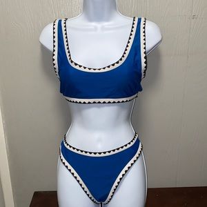 SHEIN/ CUPSHE Blue Black White Crochet Bikini 2 Piece Swimwear Size S